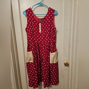 Lindy Bop Cora Dress in Raspberry Polkadot size UK14 EUC